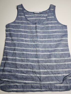 Liz Claiborne Linen Blend Tank Top Blue White Striped Sleeveless S